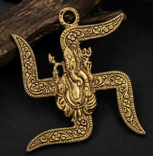 Brass ganesha swastik wall - brass,