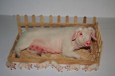 35cm PIG & PIGLETS in WOODEN STY - FARM FAMILY PORKER - PIGGY GIFT - COLLECTOR