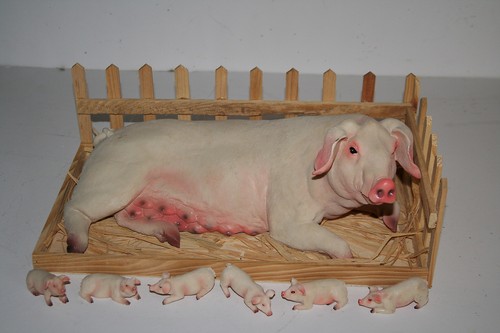 35cm pig piglets in wooden - pig,