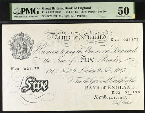 White five pound bank - £5,