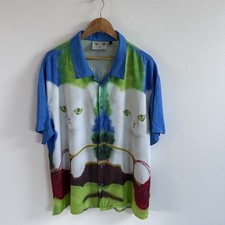 Lazy Oaf Cat Shirt Mens XXL 2XL Blue Short Sleeve Button Up