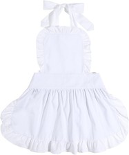 STOBAZA White Ruffled Lace Apron for Women, Vintage Maid Waitress Apron... 