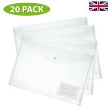 20 A4 POPPER WALLETS Plastic Document Folders ENVELOPE Stud ID HOLDER CLEAR
