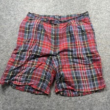 Polo Ralph Lauren Plaid Shorts Mens 35w 100% Linen Shorts Preppy Vintage