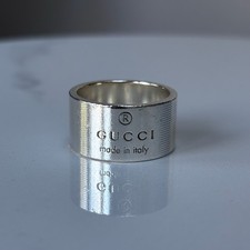 Gucci Trademarked 12mm Band 925 Sterling Silver Men Ring Size 22, UK T1/2, EU 62