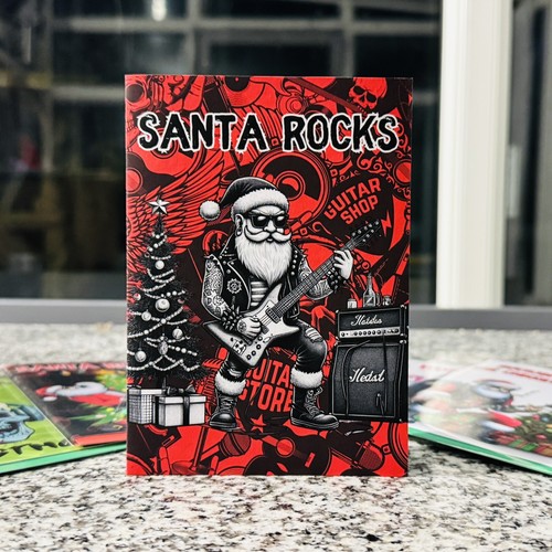 Santa rocks christmas card - card,