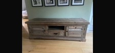 Solid Wood Rustic Media Tv Unit with Louvre Doors and Shelf