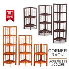 2 Tier Luxury Wooden Corner Shelf Standing Shelving Rack Home Decoration Unit