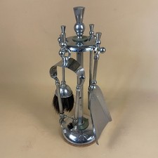 Antique Silver Metal Fireside Tools Stand Vintage 4 Companion Set Fireplace