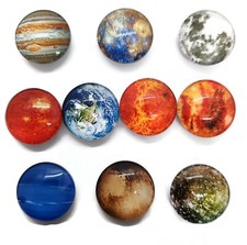 EARTH PLANETS Glass Magnet Set - 10pc Handmade Decorative Memo Board Teacher