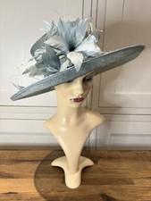 Nigel Rayment Pale Green/Blue ( Duck Egg ) Sinamay & Feather Oval Wide Brim Hat