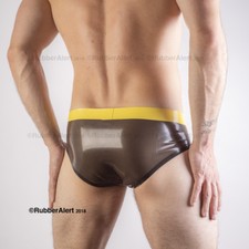 FULL BACK RUBBER BRIEFS, contrast colour waistband 0.5 thickness latex