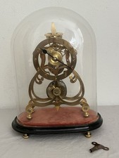 Fine Victorian Brass Skeleton Clock c.1850 Fusee Movement Under Glass Dome 