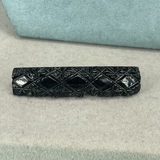 Antique Jet Brooch bar  carved