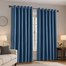Thick Eyelet Blackout Curtains Ready Made Ring Top Curtain Pair With Tie Backs