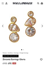 Wolf&Badger Zirconia Gold Tone Gloria stud drop Earrings RRP £92
