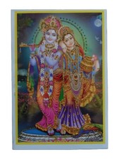 Hindu God Glossy Picture * RADHA KRISHNA * Approx. 8.8 x 12.9 cm Glitter Finish