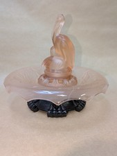 Walther & Sohne Art Deco Pink Glass Pelican Flower Frog Fish Bowl Glass Stand 