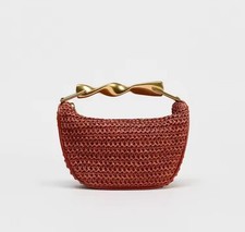 Red Raffia Top Handle Handbag