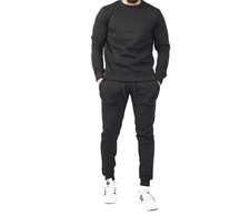 Men's Plain Black Slim Fit Full Tracksuit Pullover Sweatshirt Activewear - M