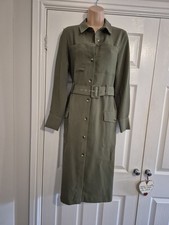 Khaki Green Belted Dress Size 10 By Warehouse