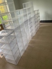 Attelite Drop Front Shoe Box,Stackable Plastic Shoe Box with Clear Door x4