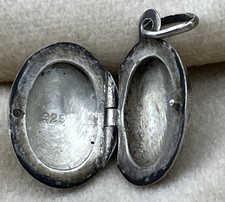 Vintage Sterling Silver Oval Locket Pendant Engraved Design Marked 925