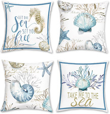 Bonhause Nautical Coastal Cushion Covers 45 X 45 Cm Conch Ocean Themed Beach For