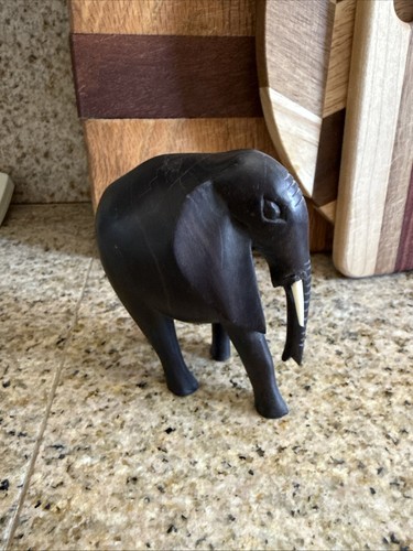 Vintage ebony carved elephant - vintage,