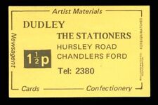 Matchbox label Dudley the Stationers Hursley Road Chandlers Ford Hampshire MS986
