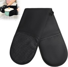 Black Double Oven Gloves | Maximum Heat Resistant Protection Silicone Non-slip