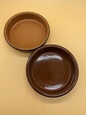 Set of 2 Useful Small Brown Round Terracotta Glazed Tapas Dishes/ Baking Dishes 