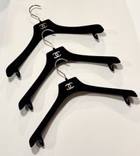 Chanel Black Gold Hanger Set Trio Three Velvet Gold Logo NWOT Coat Hanger 