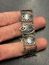 Old Siam Thai Vintage Beautiful Panel Link Goddess Sterling Silver Bracelet 4w