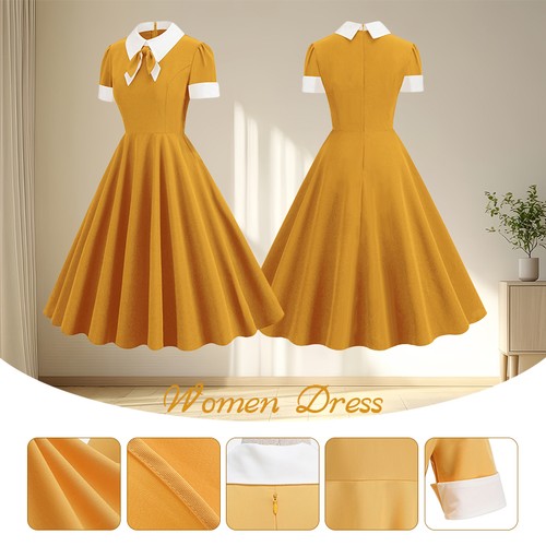 Women 50s retro dress - dress, bow