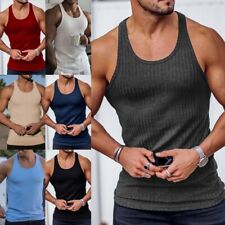 Men Ribbed Racerback Gym Fitness Muscle Tank Workout Bodybuilding Plain Vest Top