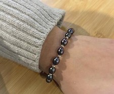 Genuine 9ct Yellow Gold Black Rice Pearl & Gold Bead Bracelet, Fancy Clasp  7.5"