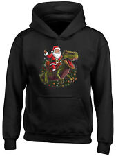 Father Christmas Kids Hoodie Santa Claus Riding T-Rex Dinosaur Boys Girls Top