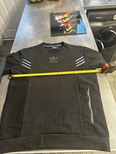 Retro Adidas Sweatshirt Small Grey Black Pocket 21.5” p2p Jumper Sweater