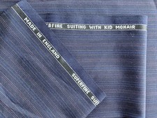Wool suiting with kid mohair cloth fabric Blue/Red Pin Stripe Made in England 4m