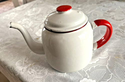 Enamel teapot vintage - teapot, white