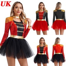 UK Women Circus Ringmaster Costume Sequins Magician Lion Tamer Tutu Fancy Dress