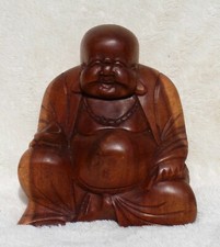 Carved wooden laughing buddha - wooden,