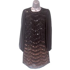 Jenny Packham No 1 Party Dress Size 12 Black Copper Sequin Beaded Retro 20s Deco