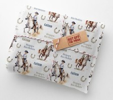 PERSONALISED HAPPY BIRTHDAY WATERCOLOUR HORSE RIDING NAME WRAPPING WRAP PAPER