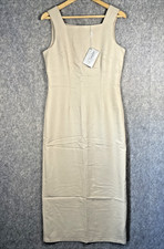 J Taylor Vintage Style Dress Womens 12L Beige Modal Sleeveless Button Sheath NWT