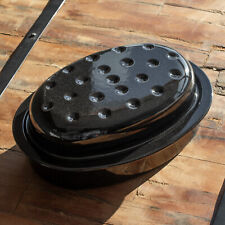 Oval Enamel Roaster Dish with Lid 33cm Black Oven Chicken Roasting Baking Tray