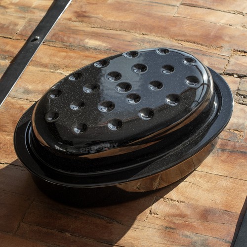 Oval enamel roaster dish - oval, with