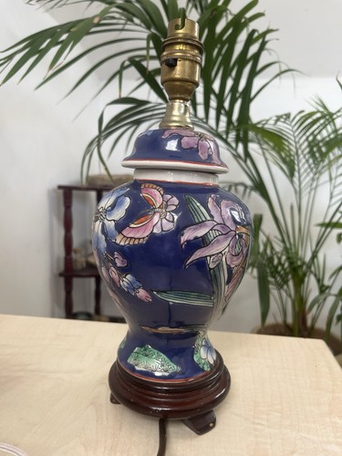 Blue floral ceramic table lamp - ceramic,