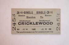 Railway Ticket BR Hendon to Cricklewood 3rd